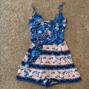 Blue Floral Print Romper